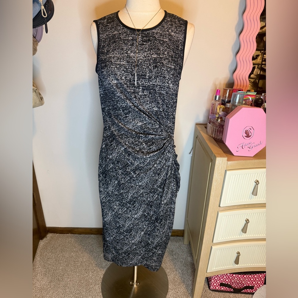 Maggy London Black and Gray Midi Dress